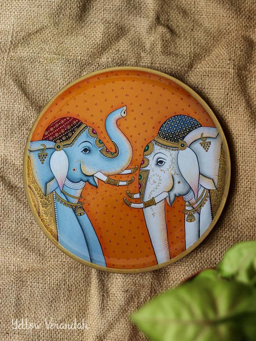 Pichwai Elephant Handpainted Wall Plate - 9"