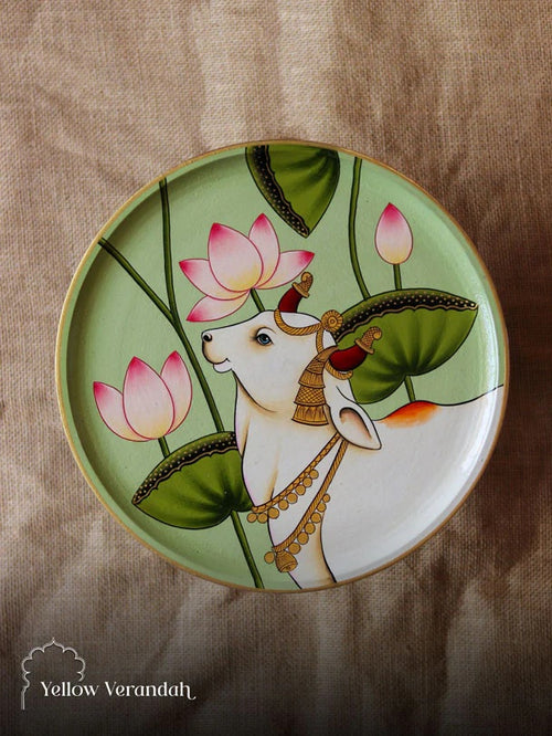 Pichwai Cow Handpainted Wall Plate - 10"