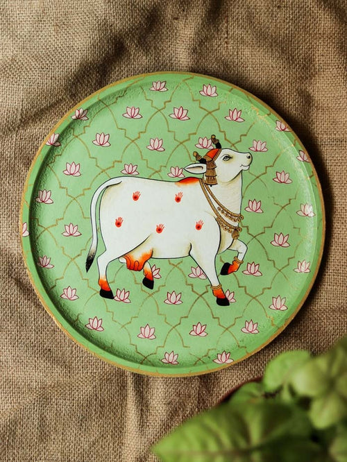 Jaali Leaping Pichwai Handpainted Wall Plate - 10"