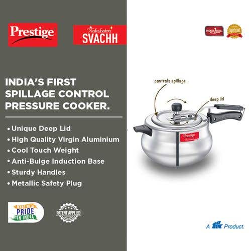 Prestige Nakshatra Plus Svachh Aluminium Spillage Control Handi Pressure Cooker (Silver)