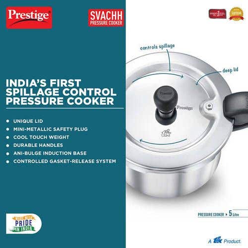 Prestige Svachh Aluminium Anti Bulge Induction Base Pressure Cooker (Silver)