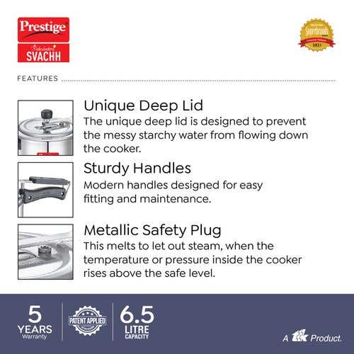 Prestige Nakshatra Plus Svachh Aluminium Spillage Control Pressure Cooker (Silver)