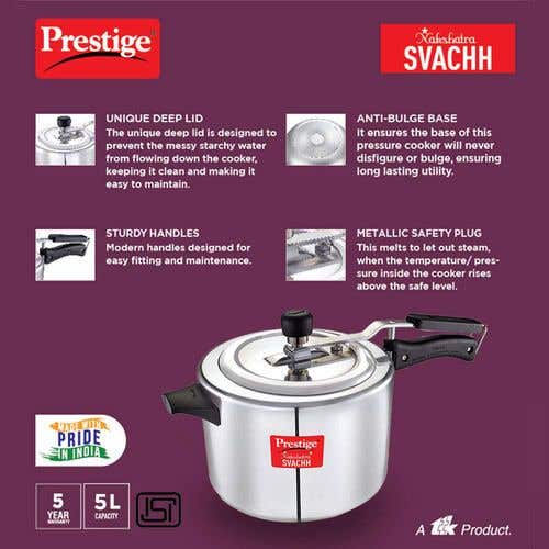 Prestige Nakshatra Svachh Aluminium Spillage Control Pressure Cooker (Silver)