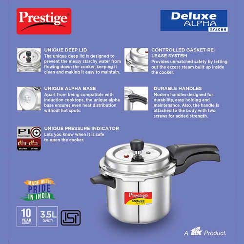 Prestige Deluxe Alpha Svachh Stainless Steel Spillage Control Pressure Cooker (Silver)Handi with Glass lid 1.5L