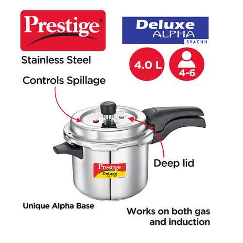 Prestige Deluxe Alpha Svachh Stainless Steel Spillage Control Pressure Cooker (Silver)Handi with Glass lid 1.5L