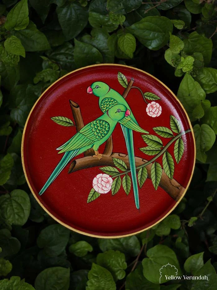 Pichwai Parrot Handpainted Wall Plate - 10"