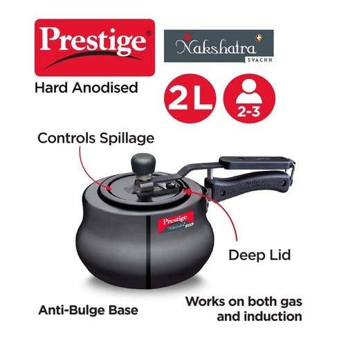 Prestige Nakshatra Plus Svachh Hard Anodised Aluminium Spillage Control Handi Pressure Cooker (Black)