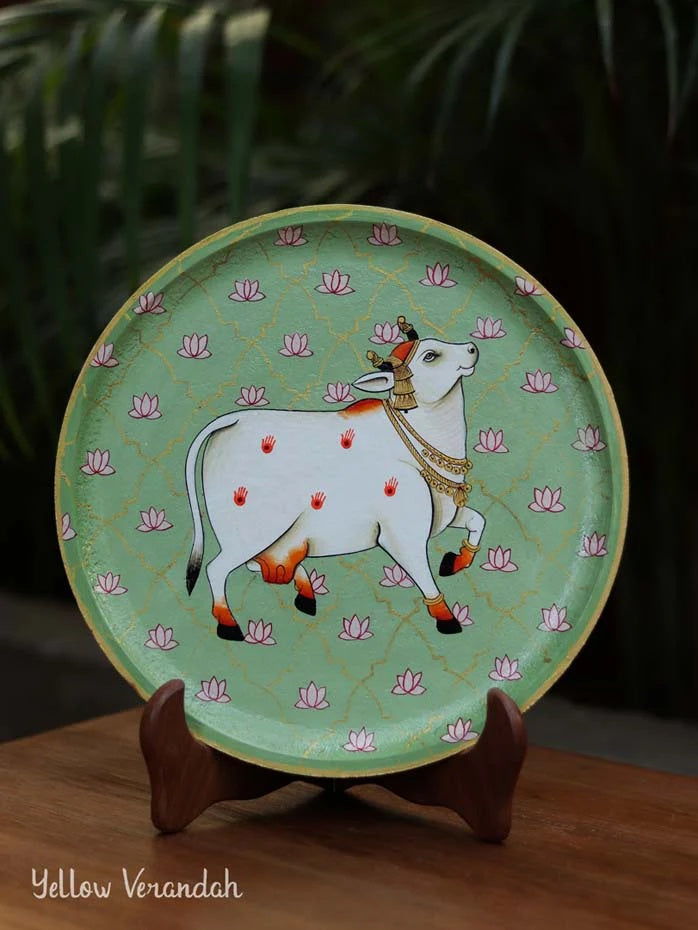 Jaali Leaping Pichwai Handpainted Wall Plate - 10"