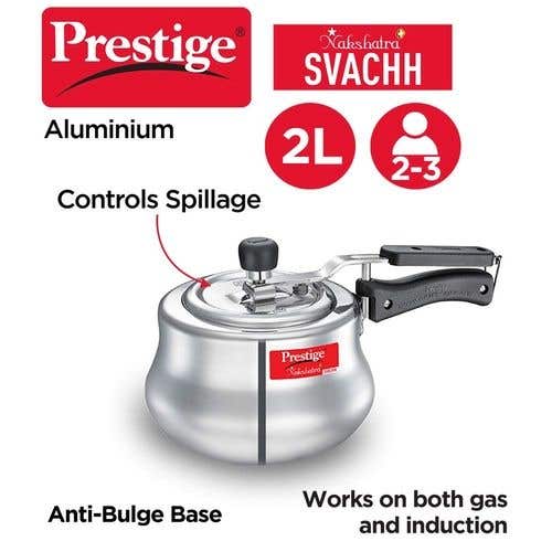 Prestige Nakshatra Plus Svachh Aluminium Spillage Control Handi Pressure Cooker (Silver)