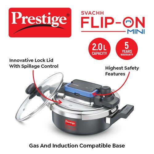 Prestige Svachh Flip-on Mini Hard Anodised Spillage Control Pressure Cooker with Glass Lid, (Black)