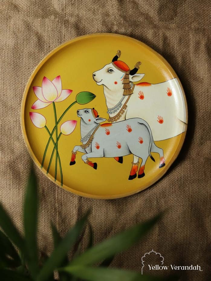 Pichwai Calf and Cow Handpainted Wall Plate - 10"