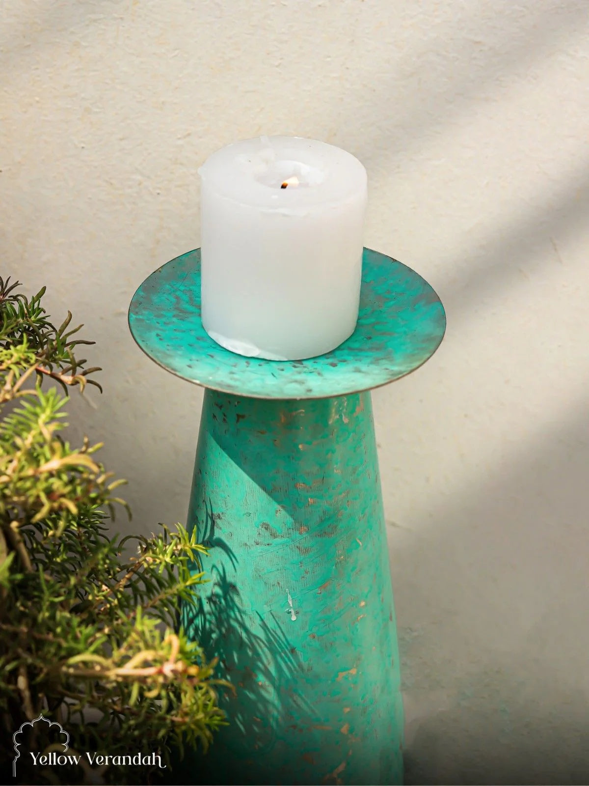 Metal Patina Floor Candle Stand