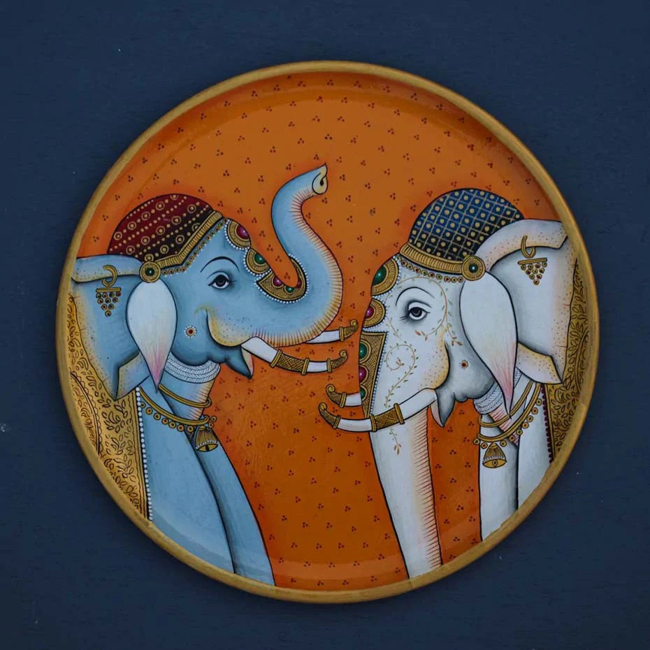 Pichwai Elephant Handpainted Wall Plate - 9"