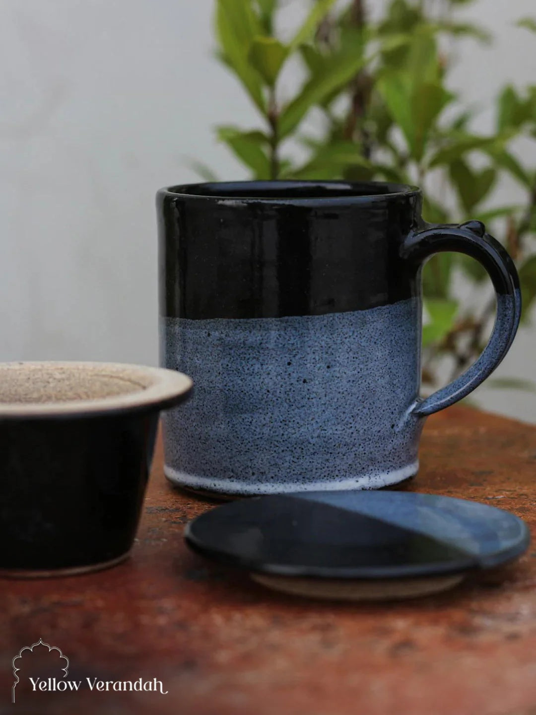 Stoneware Green Tea Mug With Strainer & Lid