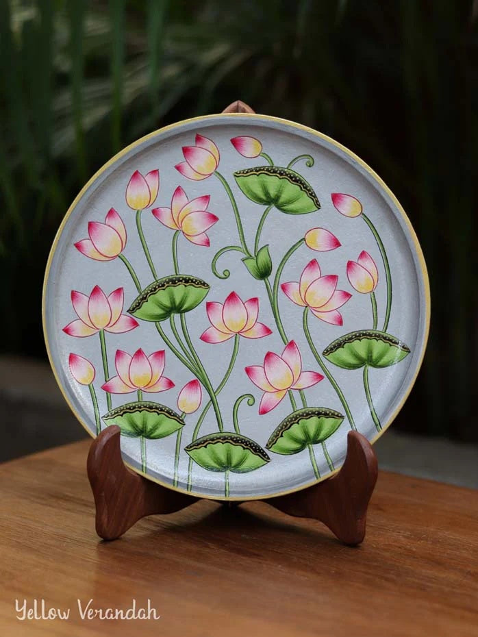Pichwai Lotus Handpainted Wall Plate - 9"
