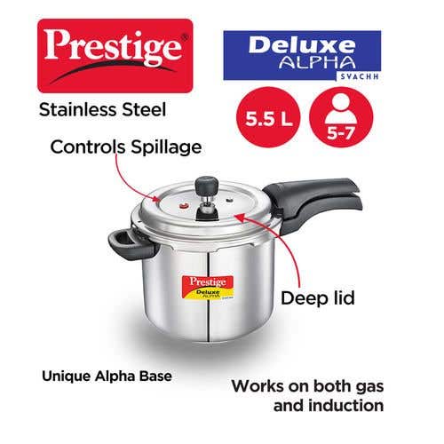 Prestige Deluxe Alpha Svachh Stainless Steel Spillage Control Pressure Cooker (Silver)Handi with Glass lid 1.5L