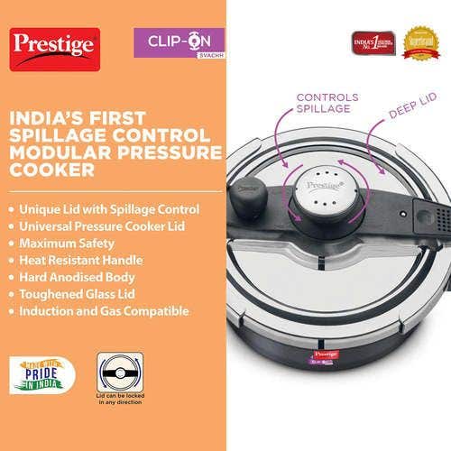 Prestige Clip-on Svachh Hard Anodised Spillage Control Pressure Cooker (Black)