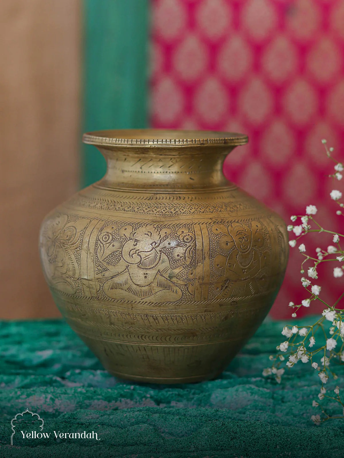 Vintage Brass Carving Pot