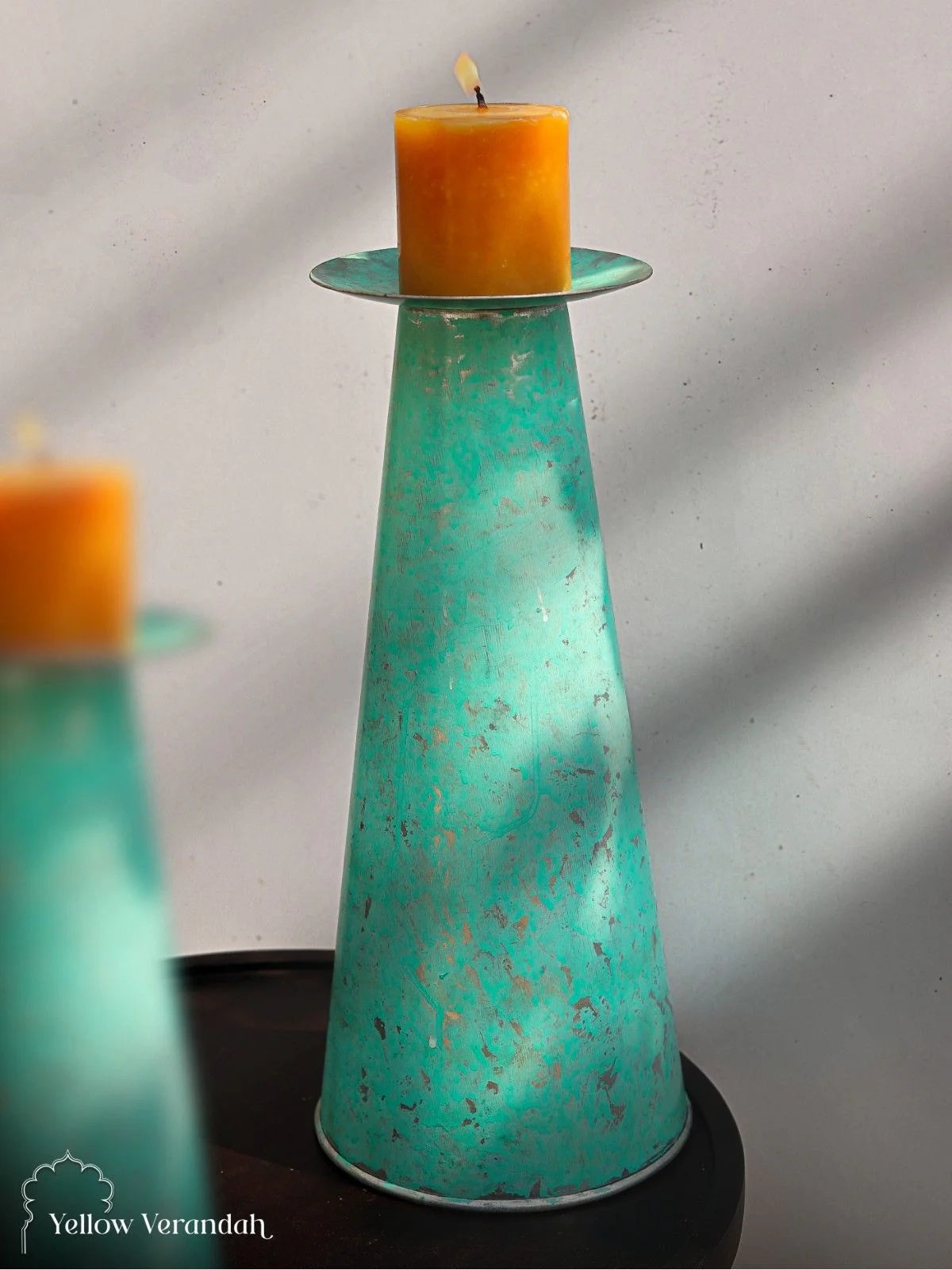 Metal Patina Floor Candle Stand