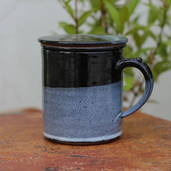 Stoneware Green Tea Mug With Strainer & Lid