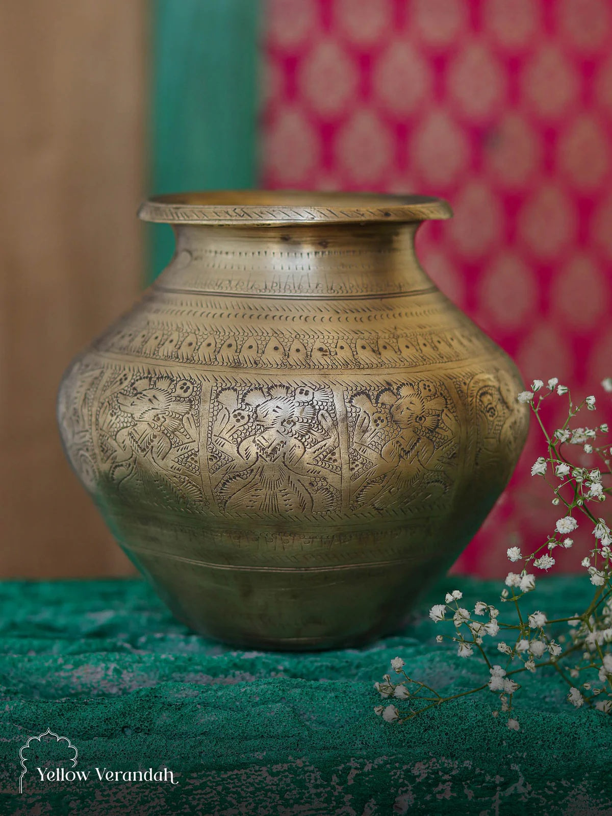 Vintage Brass Carving Pot