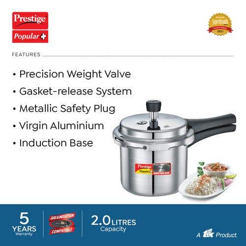 Prestige Popular Plus Virgin Aluminium Induction Base Pressure Cooker, (Silver)