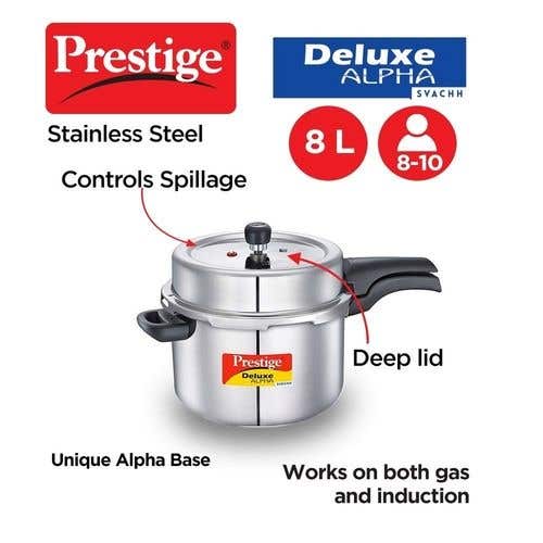 Prestige Deluxe Alpha Svachh Stainless Steel Spillage Control Pressure Cooker (Silver)Handi with Glass lid 1.5L