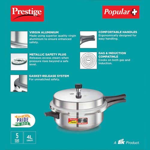 Prestige Popular Plus Virgin Aluminium Precision Weight Valve Junior Deep Pan Pressure Cooker (Silver)