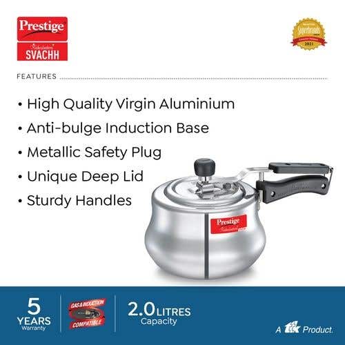 Prestige Nakshatra Plus Svachh Aluminium Spillage Control Handi Pressure Cooker (Silver)
