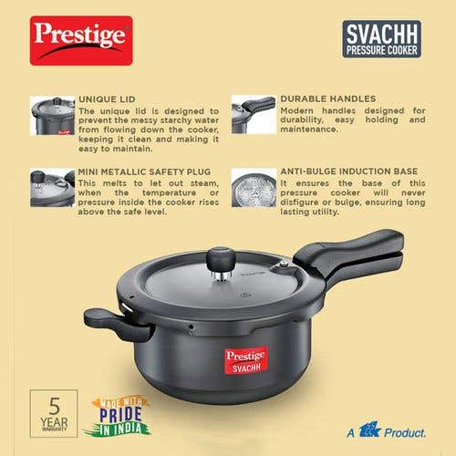 Prestige Svachh Hard Anodised Spillage Control Senior Pressure Cooker, (Black)