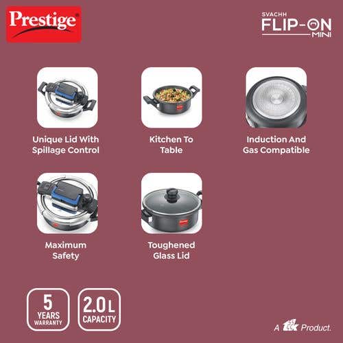 Prestige Svachh Flip-on Mini Hard Anodised Spillage Control Pressure Cooker with Glass Lid, (Black)