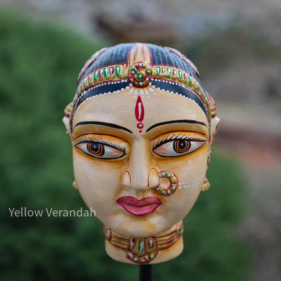 Wooden Gowri Durga Face on Stand