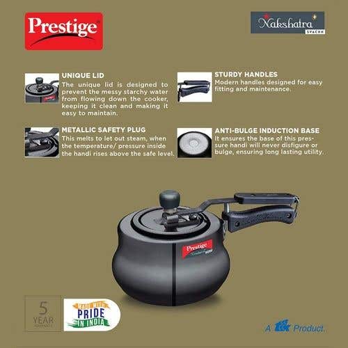 Prestige Nakshatra Plus Svachh Hard Anodised Aluminium Spillage Control Handi Pressure Cooker (Black)