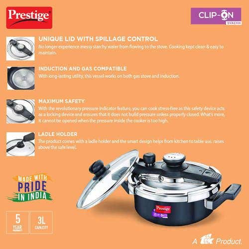 Prestige Clip-on Svachh Hard Anodised Spillage Control Pressure Cooker