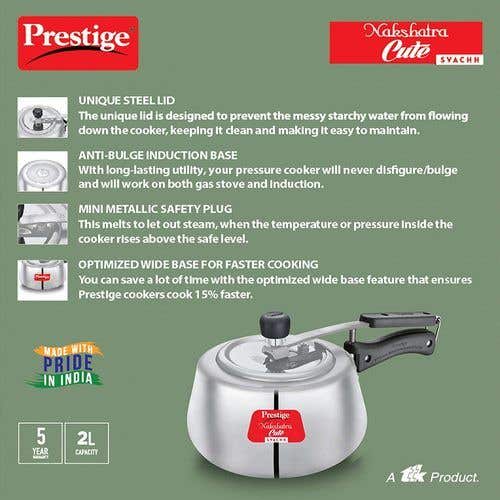 Prestige Nakshatra Cute Svachh Aluminium Gas and Induction Compatible Pressure Cooker (Silver)