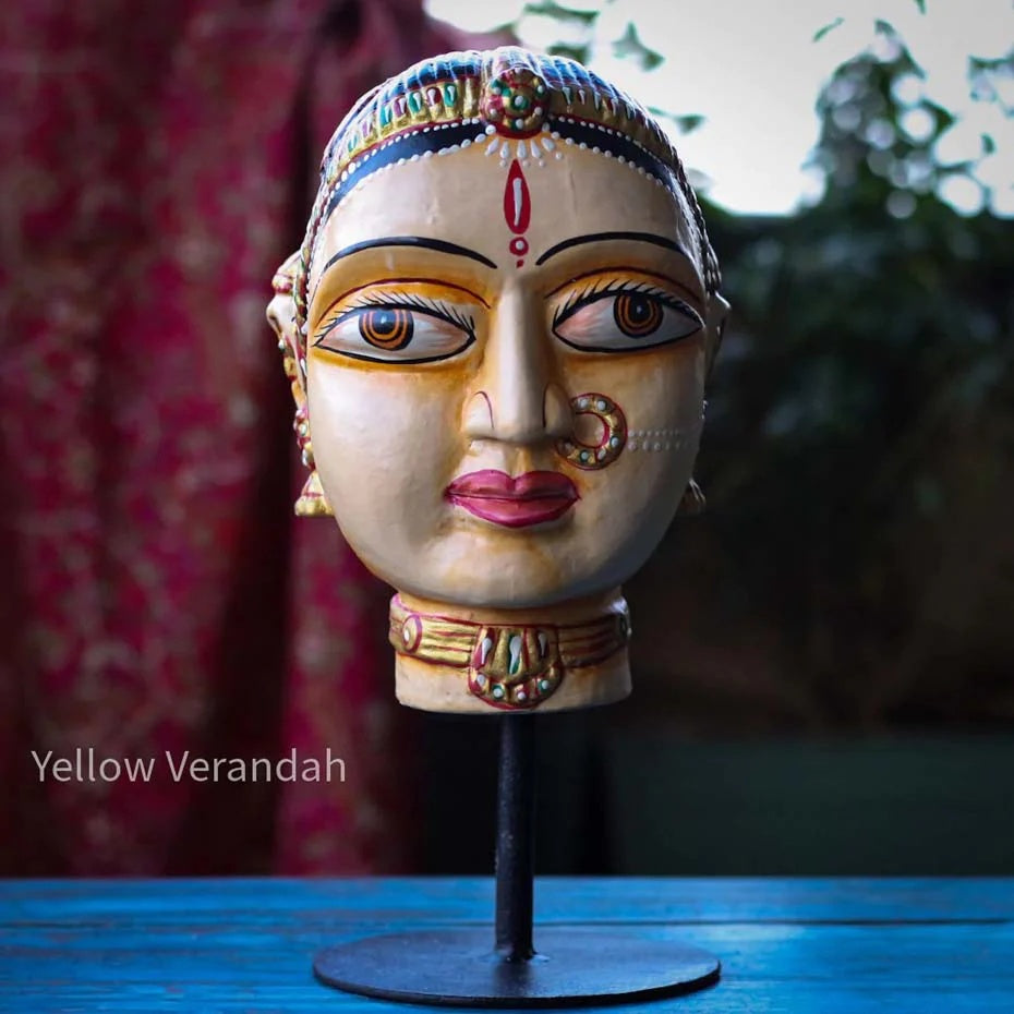 Wooden Gowri Durga Face on Stand