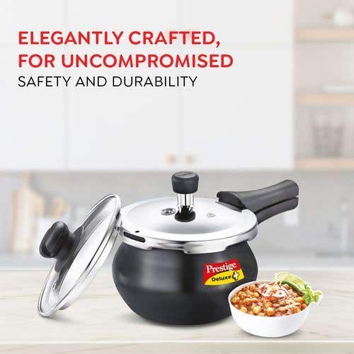 Prestige Deluxe Duo Plus Hard Anodised Gas and Induction Compatible Pressure Handi with Glass Lid, (Black)