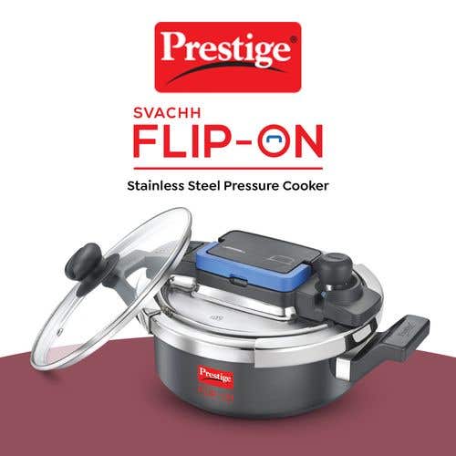 Prestige Svachh Flip-on Hard Anodised Gas and Induction Compatible Pressure Cooker with Glass Lid, (Black)