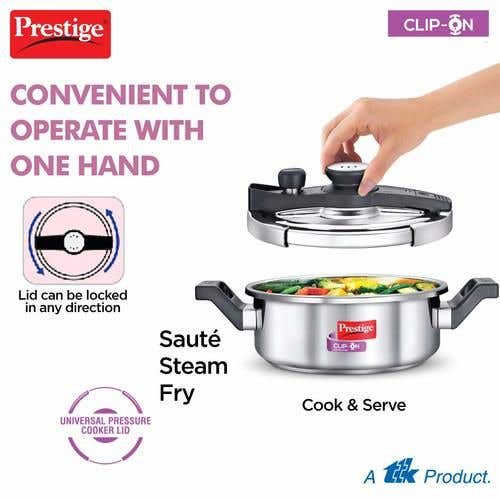 Prestige Clip-on Svachh Stainless Steel Spillage Control Pressure Cooker with Glass Lid, (Silver)