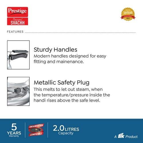 Prestige Nakshatra Plus Svachh Aluminium Spillage Control Handi Pressure Cooker (Silver)