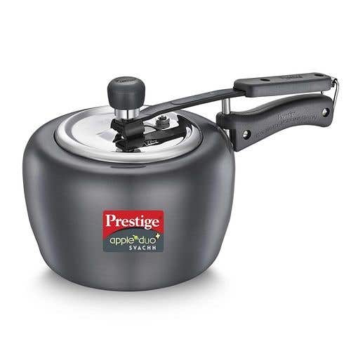 Prestige Apple Duo Plus Hard Anodised Spillage Control Pressure Cooker (Black)