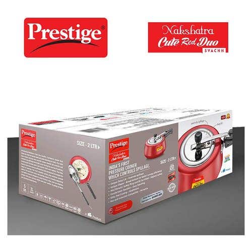 Prestige Nakshatra Cute Duo Svachh Aluminium Spillage Control Pressure Cooker (Red)