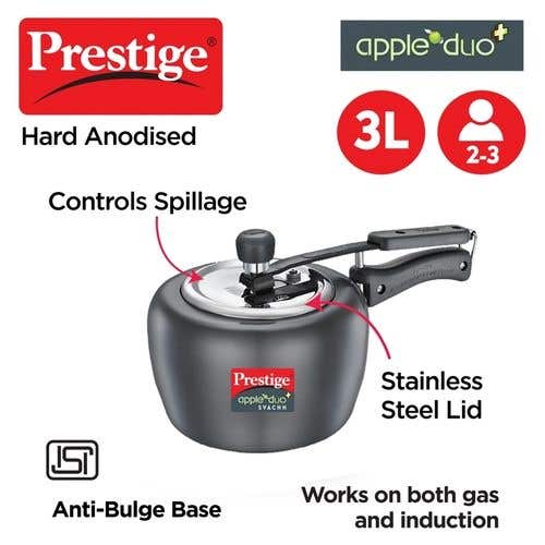 Prestige Apple Duo Plus Hard Anodised Spillage Control Pressure Cooker (Black)