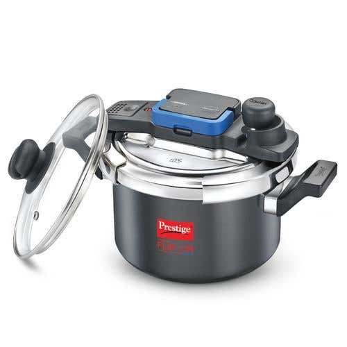 Prestige Svachh Flip-on Mini Hard Anodised Spillage Control Pressure Cooker with Glass Lid, (Black)