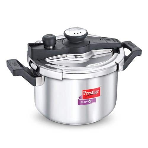 Prestige Clip-on Svachh Stainless Steel Spillage Control Pressure Cooker with Glass Lid, (Silver)