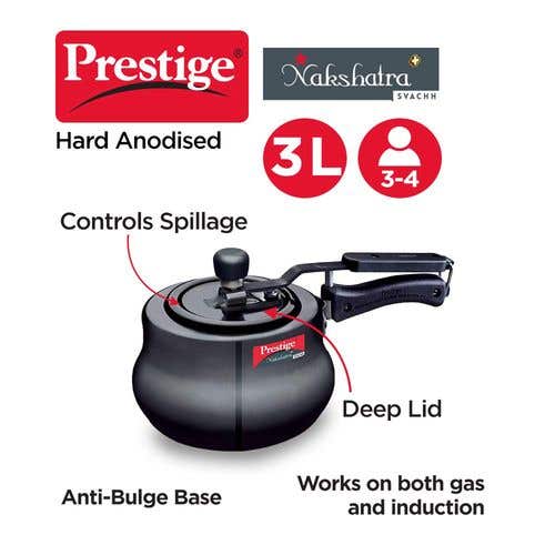 Prestige Nakshatra Plus Svachh Hard Anodised Aluminium Spillage Control Handi Pressure Cooker (Black)
