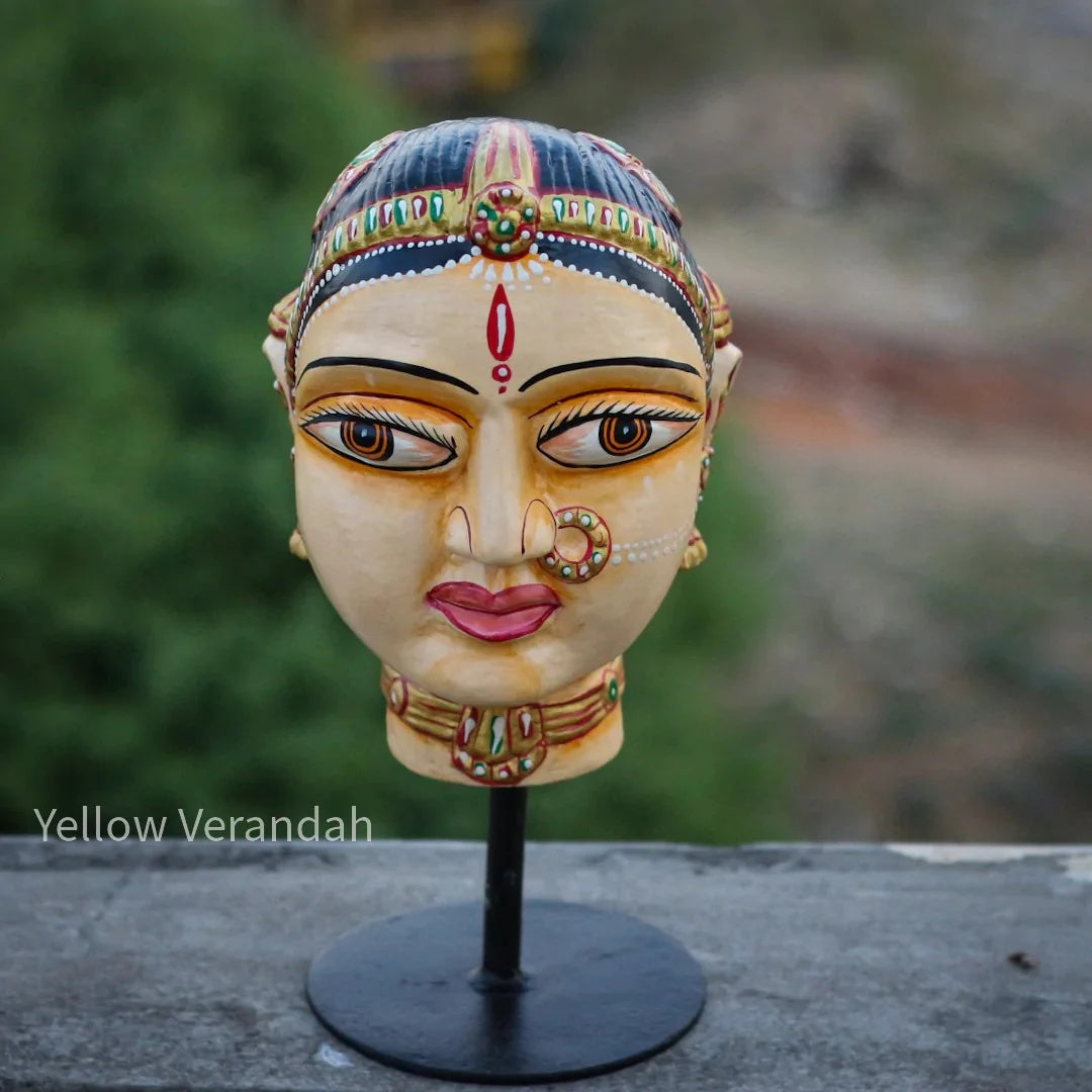 Wooden Gowri Durga Face on Stand