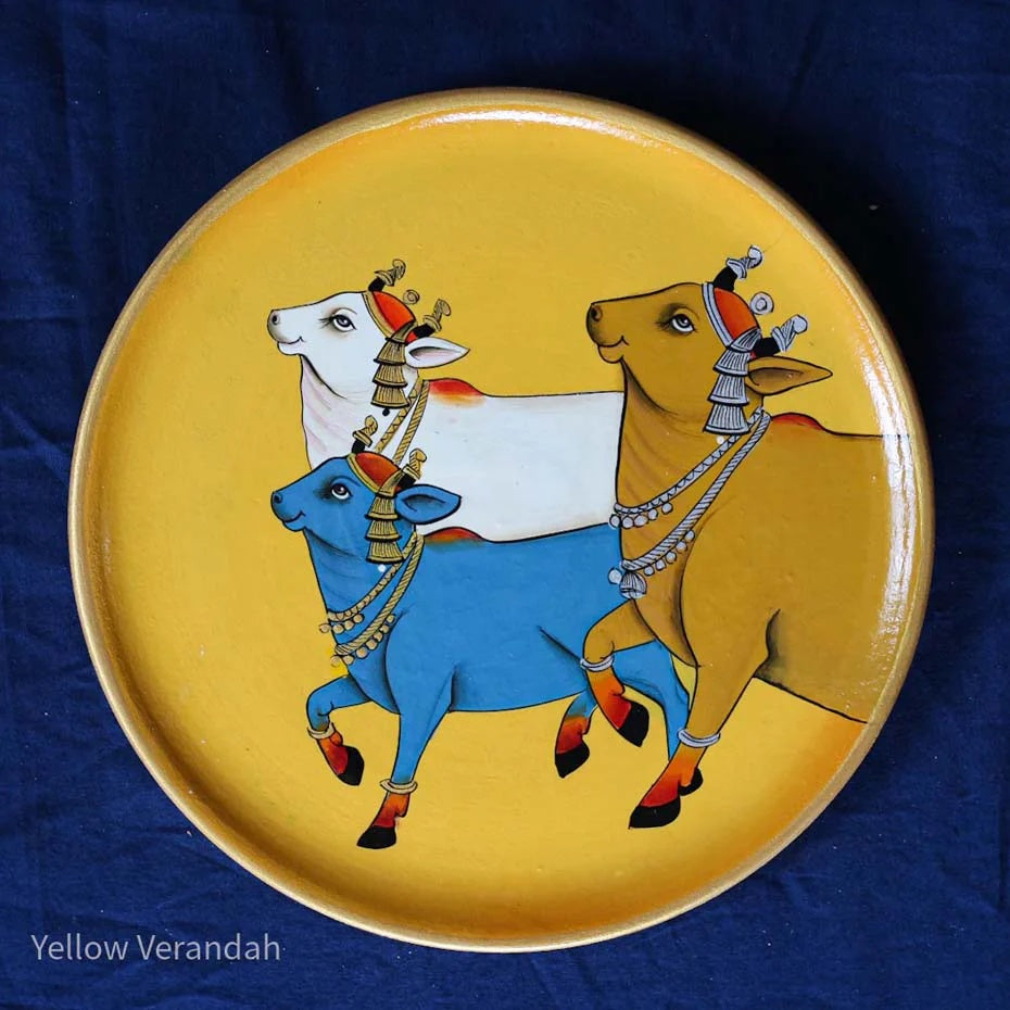 Pichwai Cows Handpainted Wall Plates - Set of 3