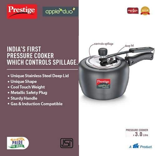 Prestige Apple Duo Plus Hard Anodised Spillage Control Pressure Cooker (Black)