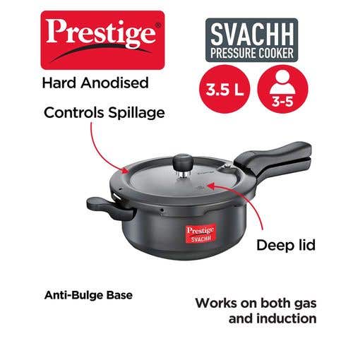 Prestige Svachh Hard Anodised Spillage Control Pressure Cooker, (Black)